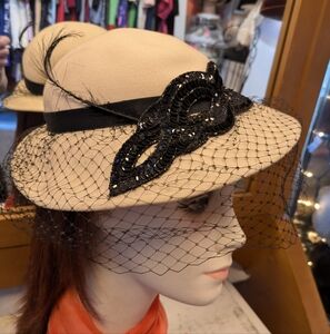 Vintage White Wool Wide Brim Hat with Black Accents Ernie Label